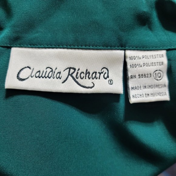Claudia Richard Green Embroidered Button Front Blouse 10 - Picture 6 of 7